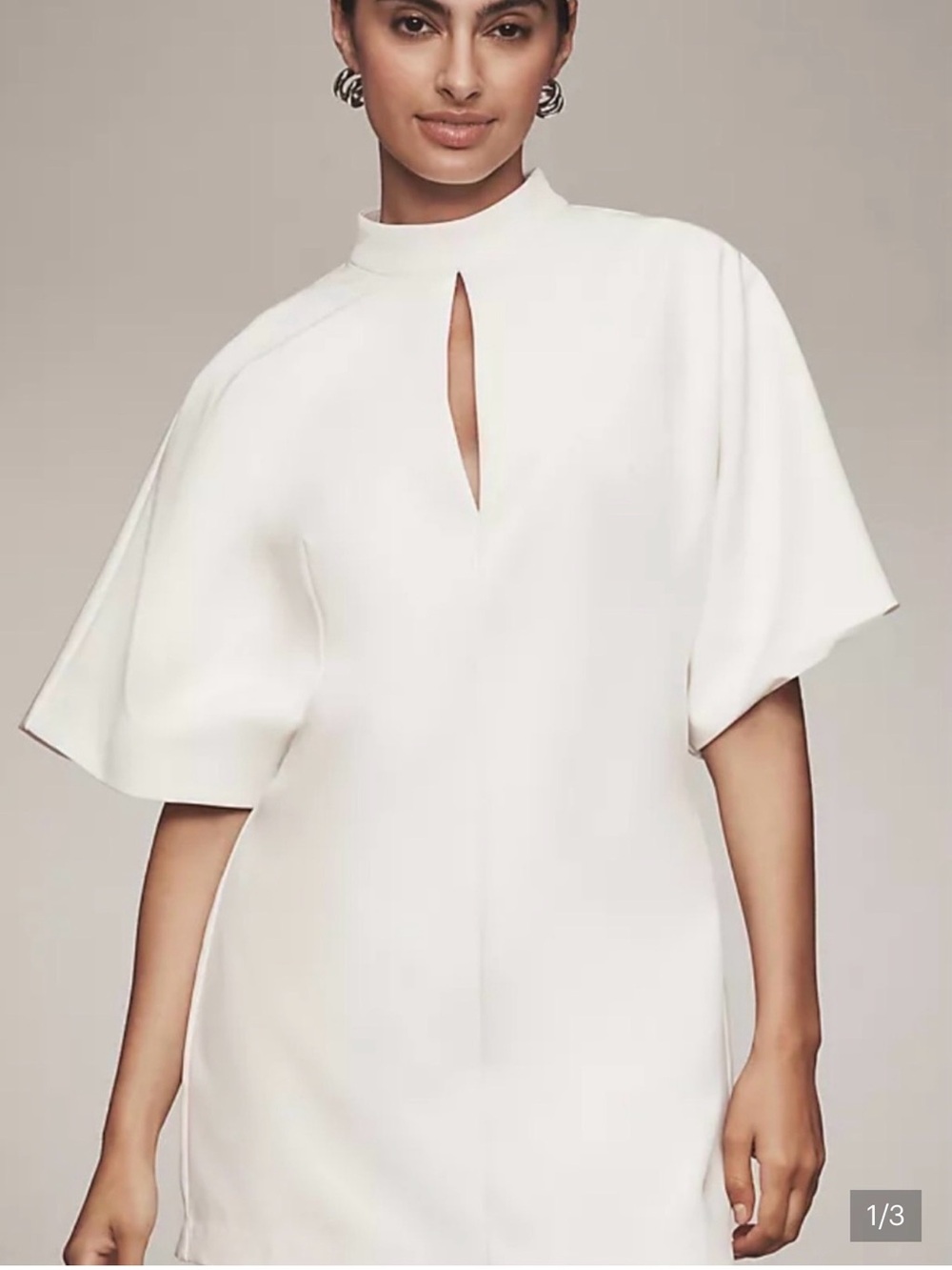 Maeve White Split-Neck mini dress Short Sleeves